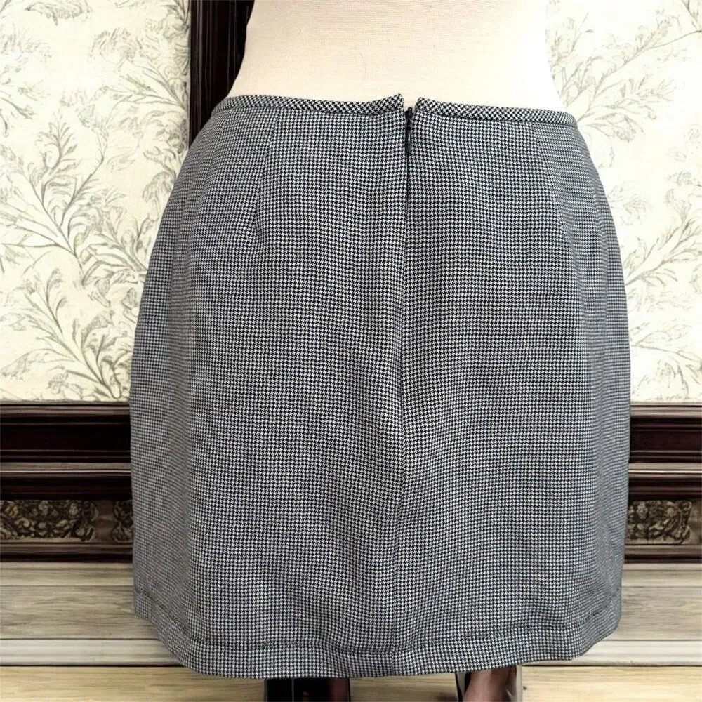 Vintage Le Suit Houndstooth Black Plaid Mini Skirt Medium